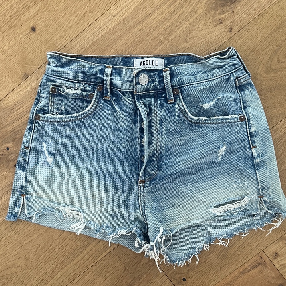 Agolde Distressed Blue Jean Shorts